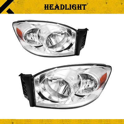 2x Headlight Assemblies Front for 2009 Dodge Ram 2500 3500 4500 5.7L/6.7L Chrome