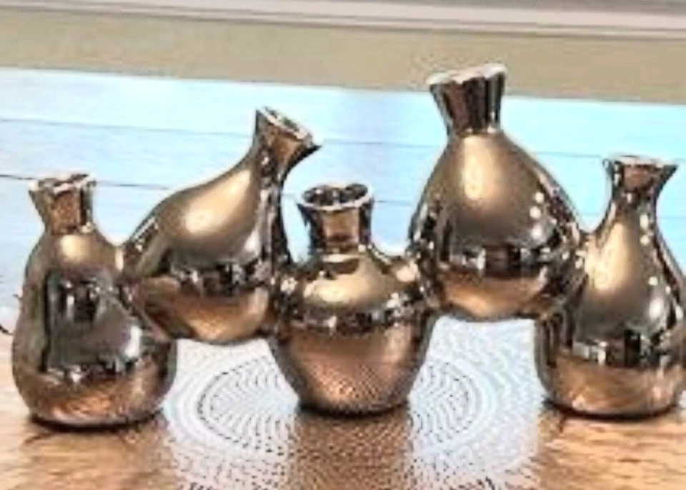 Florero Z Gallerie Metal Plateado 5 Brotes Mini Brote Escultural Moderno Foto 2 de 3