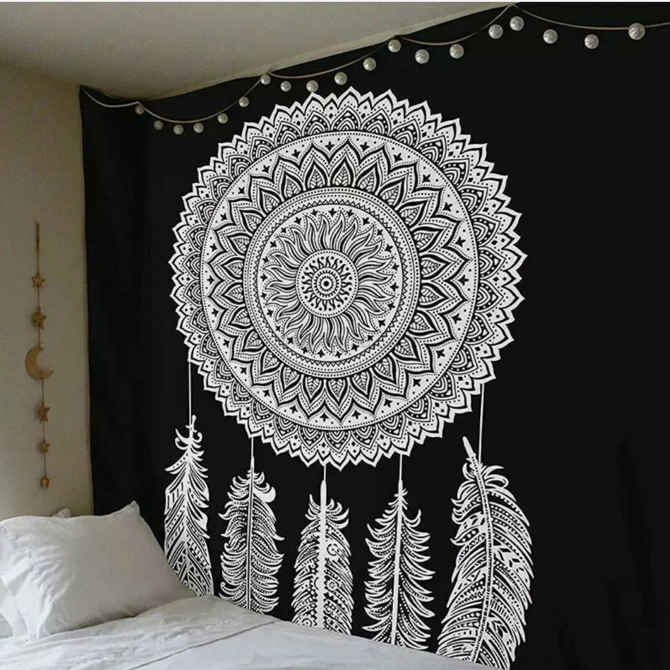 Tapeçaria mandala pendurada na parede boho pôster de algodão tapeçaria rainha gêmea decoração para casa - Imagem 4 de 4