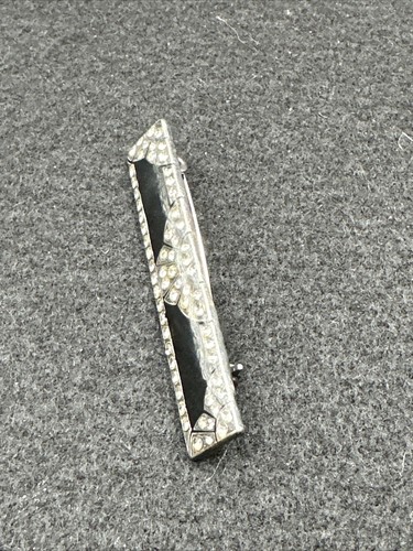 Art Deco Black Rhinestone Bar Pin - Picture 4 of 12