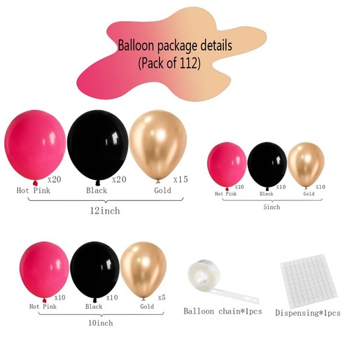 Hot Pink Black Metallic Gold Balloon Garland kit 112PCS Black Rose Red Balloo... - Picture 2 of 7