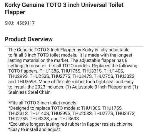 3 pack Korky 2023BP TOTO 3 inch Universal Toilet Flapper 7021892 - Picture 2 of 2