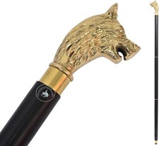 Wolf Head Brass Handle Walking Stick  Design Vintage Victorian Walking Stick.