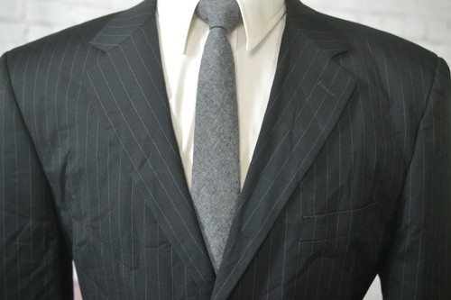 Andrew Fezza Mens Black Wool Pinstripe Pleated Front 2 Piece Suit 42L 36Wx28L - Picture 5 of 11