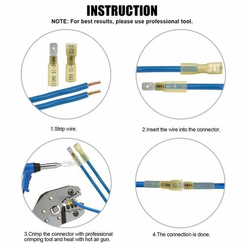 100PCS Yellow Heat Shrink Seal Quick Disconnect Crimp Spade Connectors Terminals - Picture 5 of 7