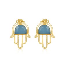 Hamsa Hand Designer 925 Silver Chalcedony Gemstone Stud Earrings Jewelry