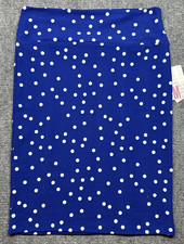 Lularoe Cassie Skirt Womens M Blue White Polka Dot Pull On Pencil Stretch New