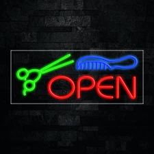 Barber Shop Hair Cut Open LED Neon Sign 30"L x 12"H #30388