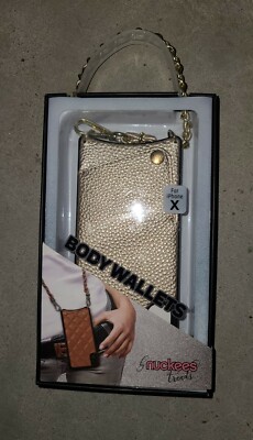Nuckees Trends Body Wallet Case For iPhone X GOLD w/ 52'' CROSS BODY STRAP NOB