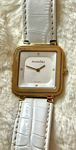 Pandora Black Crown Diamond Watch w/White Leather Band {7.5") New Battery - Picture 11 of 14