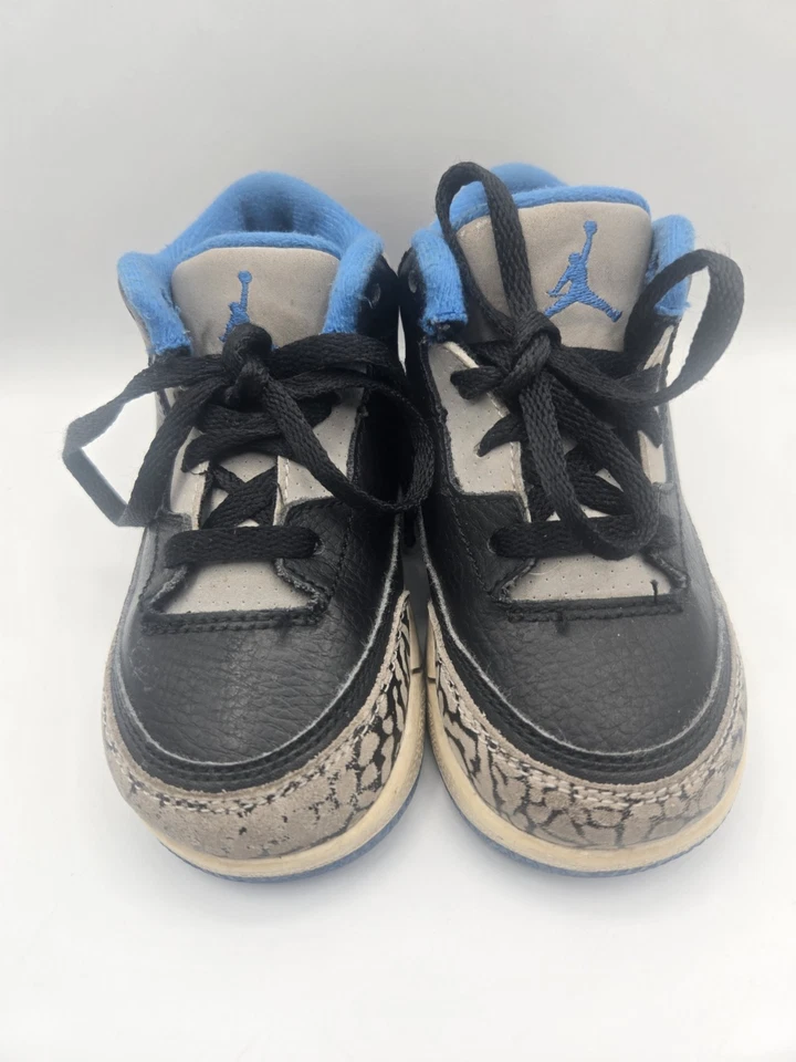 Nike Air Jordan 3 III Retro Negro/REAL Azul Cemento TD Bebé 7c Foto 4 de 4