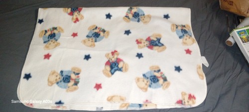 Springmaid BJT Blue Jean Bear Fleece Baby Blanket Unisex Euc Vintage Y2k - Picture 2 of 8