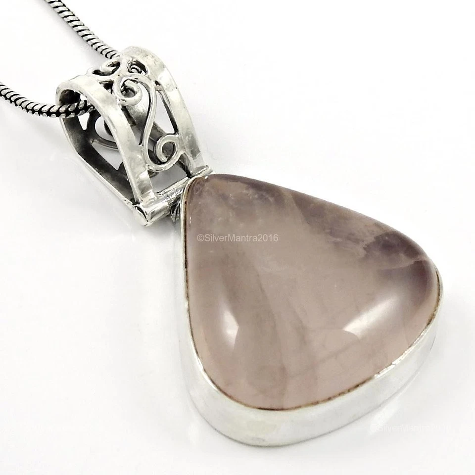 Quarzo Rosa Gemma Vero 925 Argento Sterling Regalo di Natale Ciondolo Gioiello - Immagine 4 di 4