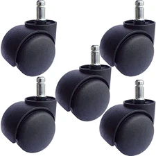 Black Office Chair Casters Set of 5 Standard Size Easy Installation Heavy Duty