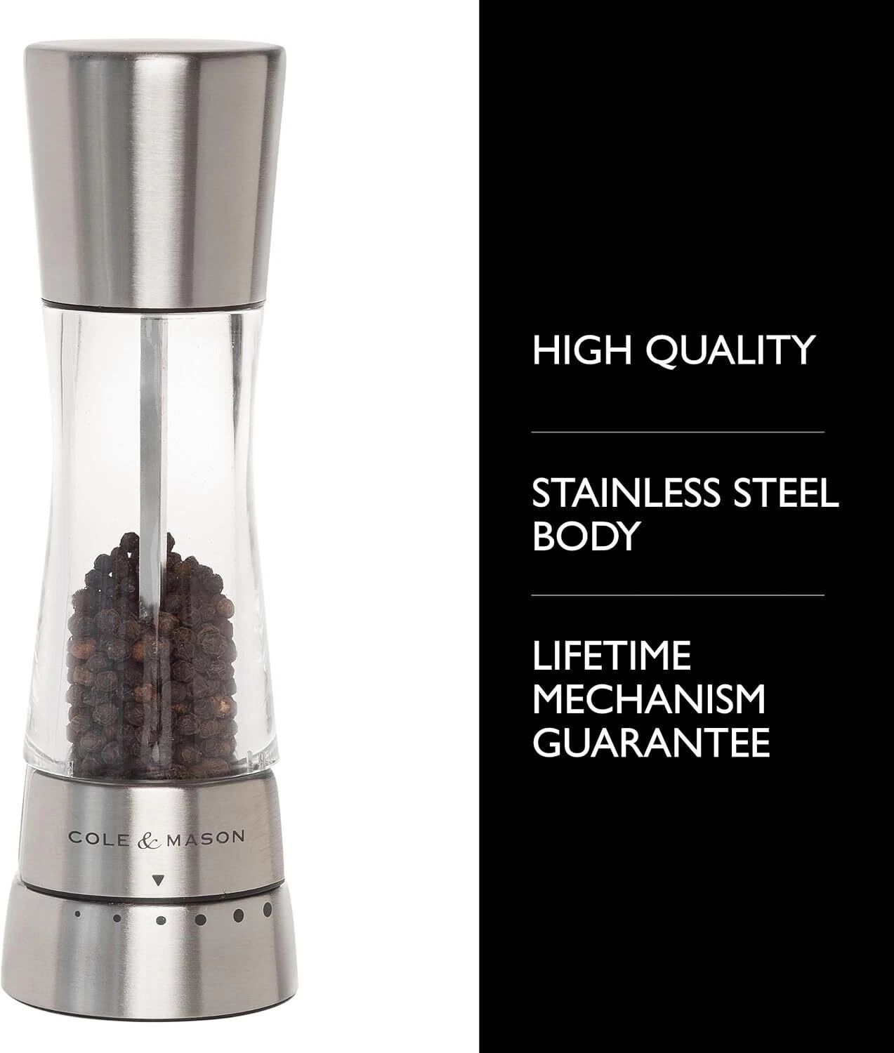 Adjustable Stainless Steel Smooth Mill Pepper Grinder with 6 Grinding Levels