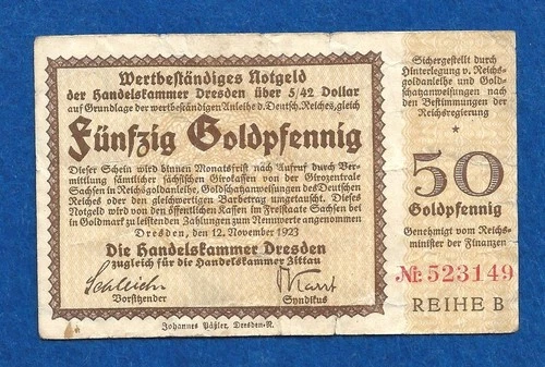 10 003 emergency money stable value Dresden, Chamber of Commerce 50 Goldpfg. 5/42 Dollar