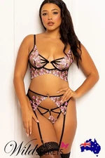 NEW Seven Til Midnight Cherry Blossom 3 Piece Longline Bra Set, Wild Secrets