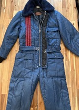 Vintage Walls Blizzard-Pruf Navy Blue Insulated Coveralls Belted Large Tall USA