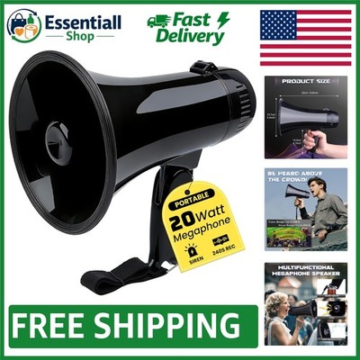 20W Portable Megaphone with Voice Recording & Siren - Lightweight Black Bullhorn
