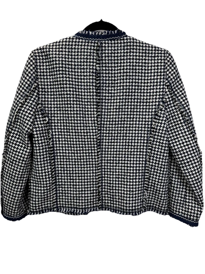 Blazer Zara Mujer Tweed Pata de Gallo Flecos Talla L Azul Marino Negro Blanco Forrado Foto 2 de 4