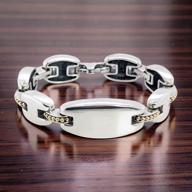 DESIGNER CAVIAR STERLING SILVER 18K YELLOW GOLD BEAD 7.5" LINK BRACELET #8081