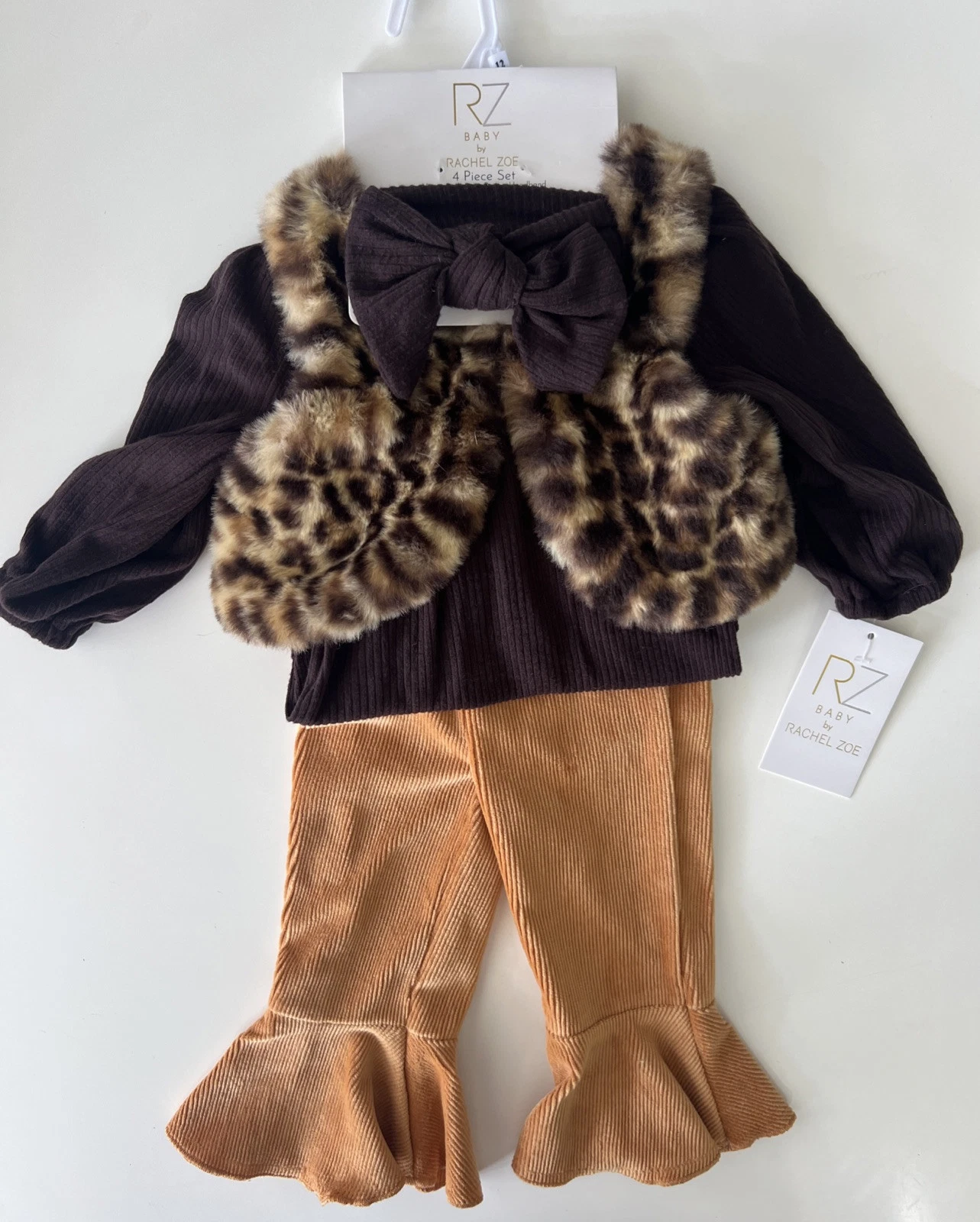 RZ Baby Girl 4pc Rachel Zoe Outfit Vest Long Sleeve Body Suit Pants Headband 12M