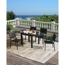 Outdoor Expandable Adjustable Aluminum Dining Table for 4-6 Person Dark Gery
