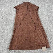 FIBFLX Dress Womens Medium Chocolate Brown Linen Blend A Line Shirt Midi