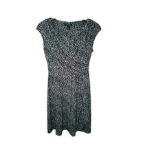 LAUREN Ralph Lauren Womens Size 8 Sleeveless Faux Wrap Dress Black White Ruched