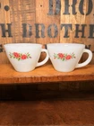 Vintage Anchor Hocking Fire King Milk Glass Coffee Cup Set Of 2 Rose Pattern