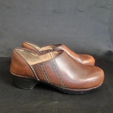 Dansko Women’s Sienna Brown Leather Slip On Clog Shoes Size 39 US 8.5