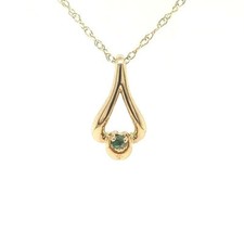 Natural Emerald .02tcw 14k yellow gold teardrop design necklace 18" NWOT