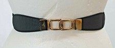 UK Stock Black/Gold Elasticated Belt with Embossed Faux Leather- B1222/NFA30637