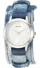 Guess Removable Blue Textile Denim Style Leather Cuff Band Women's Watch U1151L3