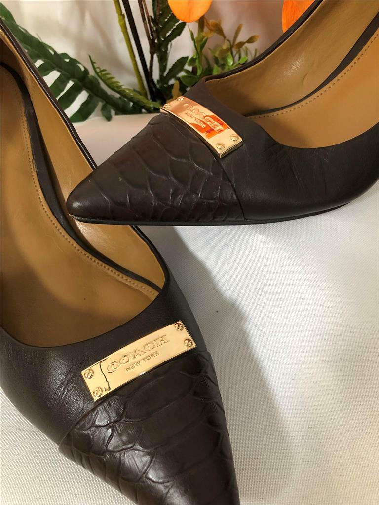 COACH Zan Women's Brown Leather Pumps Heels Shoes A6831 Size EU37.5