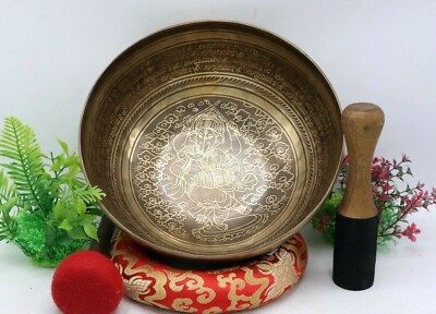 13'' hand-carved Mantra singing bowl - Tibetan bowl for meditation, home & living