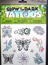 GLOW IN THE DARK 22 Temporary Tattoos Moon Rose 1/2"-2'' Made In USA Savvi