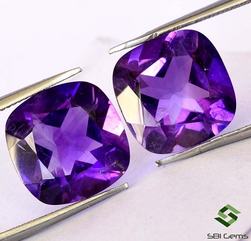 Certified Natural Amethyst Cushion Cut Pair 12x12 mm 11.74 Cts Loose Gemstones - Picture 4 of 6