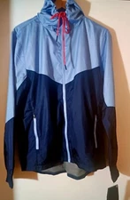 Layer 8 Men's Windbreaker Jacket Hooded Full Zip Light Blue/Blue Size S Lining