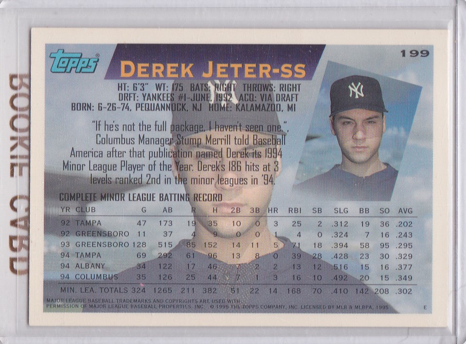 Deter Jeter Rookie Card Derek Jeter Rookie Card FUTURE STAR RC Topps Baseball NEW YORK YANKEES ...