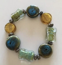 Blue Green and Gold Glass Bracelet