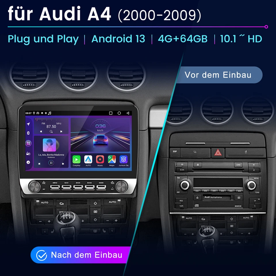 Für Audi A4 S4 RS4 00-2009 Android 13 Carplay Autoradio GPS Nav WIFI BT DAB+ 64G - Bild 2 von 4
