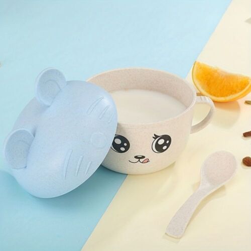 With Lid Spoon Wheat Straw Children's Tableware Set  Food Supplement - Photo 1/15