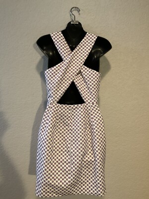 Club Monaco Salma Criss-Cross Back Dress Sz 2 White Magenta Geometric  Cut-Out | eBay