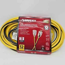 HUSKY 25 ft. 12/3 Indoor/Outdoor Extension Cord Lighted End, Yellow 12 Gauge