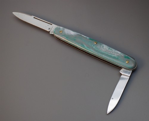 Vintage Hammer Brand USA 2-Blade Marbled Turquoise Swirl Pocket Pen Knife - Picture 9 of 16
