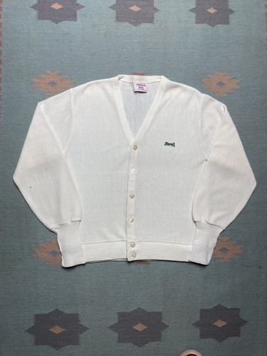 Vintage 70s campus le tigre cardigan sweater Orlon acrylic knit white adult XL