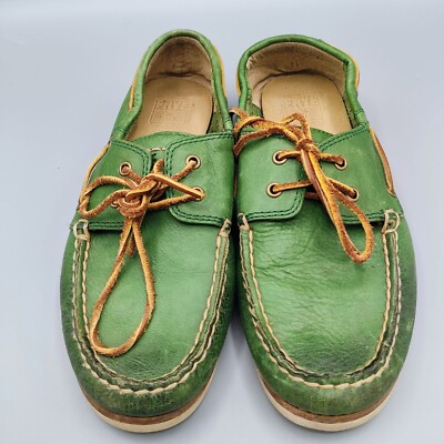 Frye ''Sully'' Boys Vibrant Green and Brown Leather Boat Shoes -90400 (Size 3)