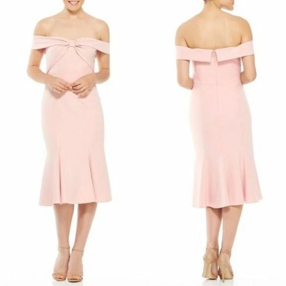 NWT Gal Meets Glam Tyler Off the Shoulder Scuba Crepe Dress Pink 14
