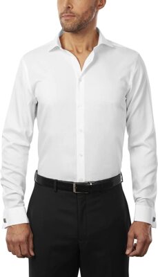 Calvin Klein Men's 100% Cotton Dress Shirt Slim Fit Poplin Solid French-Cuff  | eBay